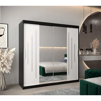 Šatní skříň Šatní skříň se zrcadlem SOFIA - šířka 200 cm, černá / bílá