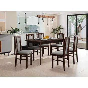 Jídelní stůl Sestava do jídelny 6+1 s rozkládacím stolem SALUSIA 5 - ořech / šedá