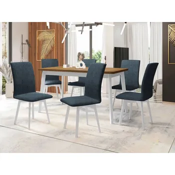 Jídelní stůl Moderní jídelní sestava 6+1 ADELBITE 10 - dub grandson / bílá / modrá