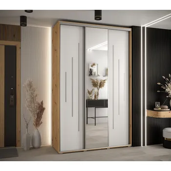 Šatní skříň Šatní skříň YVONA 13 - 160/45 cm, dub artisan / bílá / stříbrná