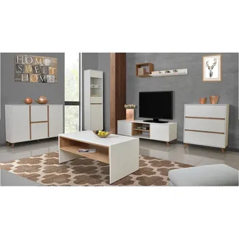 Obývací stěna Sestava nábytku do obýváku MOREL - bílá / dub kraft zlatý