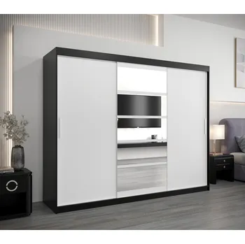 Šatní skříň Skříň s posuvnými dveřmi LILY - šířka 250 cm, černá / bílá