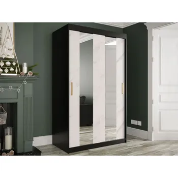 Šatní skříň Úzká šatní skříň 120 cm se zrcadlem CARSON 1 - bílý mramor / černá / zlatá