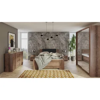 Ložnicová sestava Ložnicová sestava s postelí 160x200 CORTLAND 2 - dub monastery / černá ekokůže