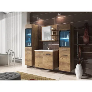 Koupelnový nábytek Koupelnová stěna s umyvadlem a RGB LED osvětlením YUKO 1 - kaštan