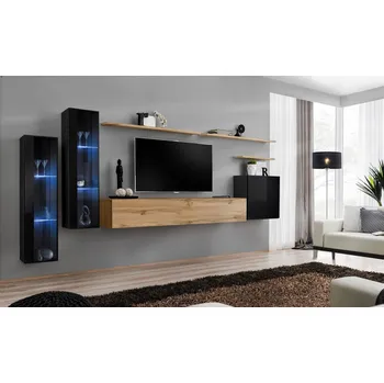 Obývací stěna Stěna do obývacího pokoje RIONATA 11 - černá / dub wotan