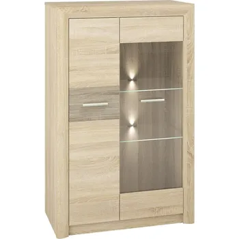 Policová skříň Prosklená vitrína KAELA - světlý dub sonoma / sonoma lanýž