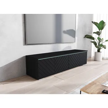 Televizní stolek TV stolek CERIEE 140 - černý grafitový / vzor rybí kost