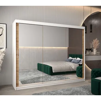 Šatní skříň Skříň s posuvnými dveřmi v šířce 250 cm TIMEA 3 - bílá / dub artisan