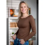 Padnetito.cz Dámské tričko s lodičkovým výstřihem, dlouhý rukáv - hnědá - kakaová Velikost: XXL, Střih: rovný, Délka: standardní