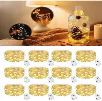 Vánoční dekorace DRÁTKOVÉ SVĚTELNÉ ŘETĚZY 2m, TEPLÁ BÍLÁ, NA BATERIE, K DEKORACI VÁNOČNÍCH DEKORACÍ, 12 KS