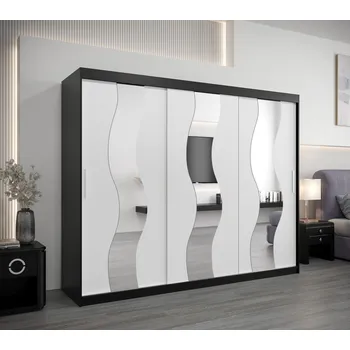 Šatní skříň Skříň s posuvnými dveřmi HEDVIKA - šířka 250 cm, černá / bílá