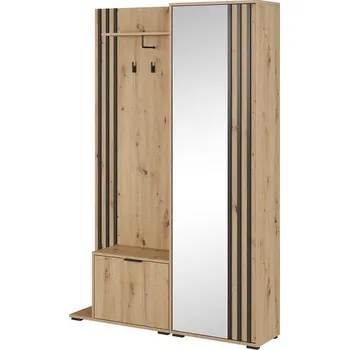 Předsíňová stěna Stěna do předsíně se zrcadlem MARFA - artisan / černá lamela