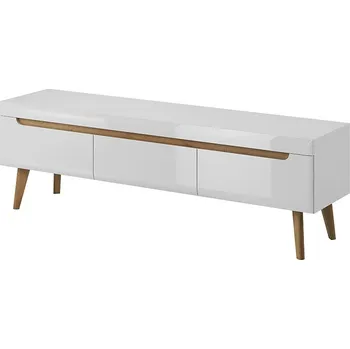 Televizní stolek Stůl pod televizi NATHANIEL - bílý lesk / dub riviera