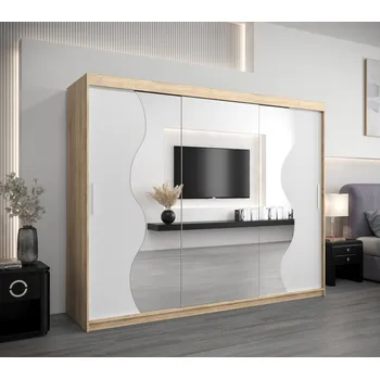 Šatní skříň Šatní skříň ROZALIE - šířka 250 cm, dub sonoma / bílá