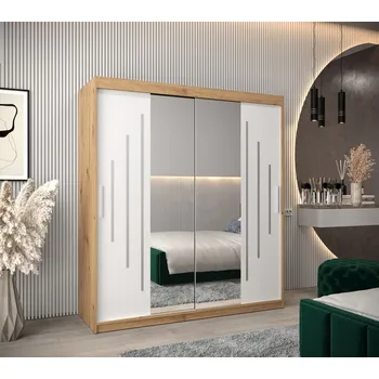 Šatní skříň Šatní skříň se zrcadlem EWEHEDVIKA - šířka 180 cm, dub artisan / bílá