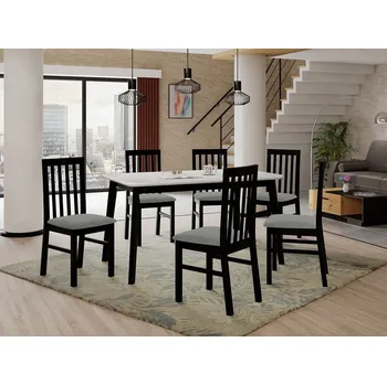 Jídelní stůl Sestava do jídelny 6+1 ADELBITE 6 - bílá / černá / šedá