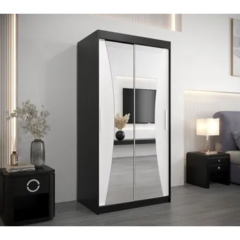 Šatní skříň Šatní skříň se zrcadly SYLVIE - šířka 100 cm, černá / bílá