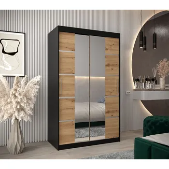 Šatní skříň Skříň se zrcadly VIVIEN - šířka 120 cm, černá / dub artisan