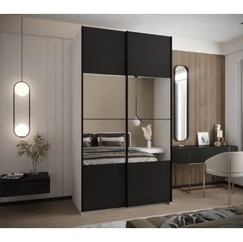 Šatní skříň Dvoudveřová skříň SAMARA 4 - 140 cm, bílá / černá / černá