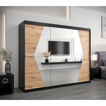 Šatní skříň Šatní skříň SAMANTA - šířka 250 cm, černá / dub artisan