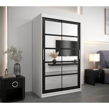 Šatní skříň Šatní skříň se zrcadly ANABEL - šířka 120 cm, bílá / černá