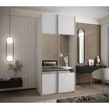 Šatní skříň Dvoudveřová skříň SAMARA 4 - 100 cm, bílá / stříbrná