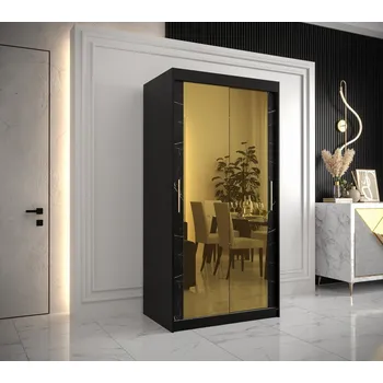 Šatní skříň Designová šatní skříň se zlatým zrcadlem MADLA 3 - šířka 100 cm, černá