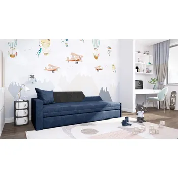 Pohovka Rozkládací pohovka s úložným prostorem BUFFY - tmavě modrá / černá, levá opěrka