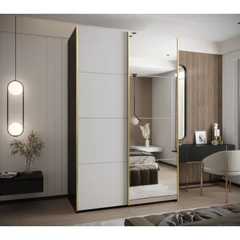 Šatní skříň Dvoudveřová skříň SAMARA 3 - 150 cm, černá / bílá / zlatá