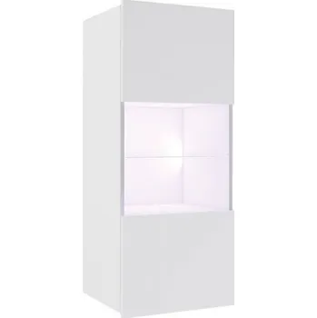 Knihovna Prosklená závěsná vitrína s LED bílým osvětlením CHEMUNG - bílá / lesklá bílá