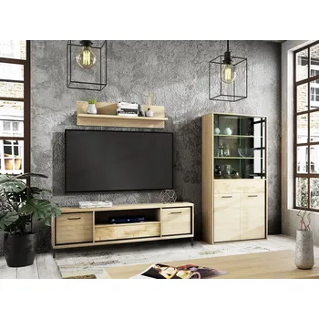 Obývací stěna Nábytek do obývacího pokoje SUCRE 2 - ořech hikora / dub / černé nožky