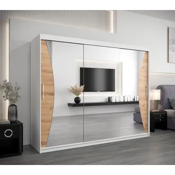 Šatní skříň Skříň s posuvnými dveřmi AJA - šířka 250 cm, bílá / dub artisan