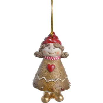 Vánoční dekorace Zvoneček Perníková holčička 9 cm, keramický