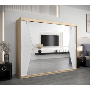Šatní skříň Skříň s posuvnými dveřmi MILANA - šířka 250 cm, dub sonoma / bílá
