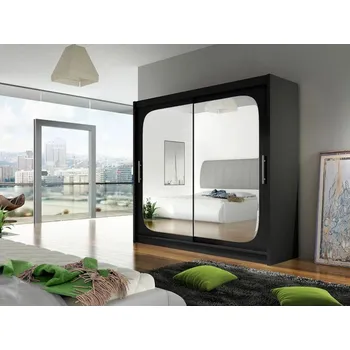 Šatní skříň Velká šatní skříň 180 cm se zrcadlem FLORENCIO 8 - černá