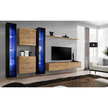 Obývací stěna Stěna do obývacího pokoje RIONATA 16 - černá / dub wotan