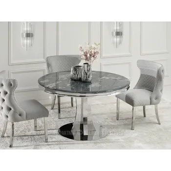 Jídelní stůl Designový kulatý stůl EBONY - šedomodrý / chrom