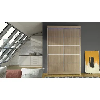 Šatní skříň Posuvná šatní skříň 120 cm s LED RGB osvětlením SAMANRE 4 - dub sonoma