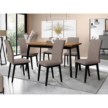 Jídelní stůl Moderní jídelní sestava 6+1 ADELBITE 9 - dub grandson / černá / hnědá 1