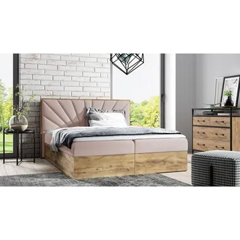 Postel Kontinentální postel 140x200 CHANTELLE 7 - dub wotan / růžová + topper ZDARMA