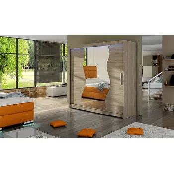 Šatní skříň Šatní skříň 180 cm se zrcadlem a LED osvětlením OSPINO - dub sonoma