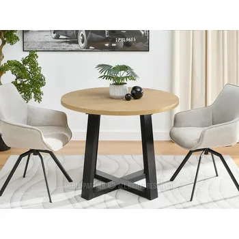 Jídelní stůl Kulatý rozkládací stůl 100(180)x100 RAJAN - kamenný dub / černý