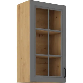 Kuchyňská linka Vysoká horní prosklená skříňka SOPHIA - šířka 40 cm, šedá / dub artisan