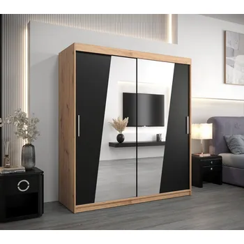 Šatní skříň Skříň s posuvnými dveřmi MIRIAM - šířka 180 cm, dub artisan / černá