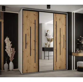 Šatní skříň Šatní skříň YVONA 13 - 190/60 cm, bílá / dub artisan / černá