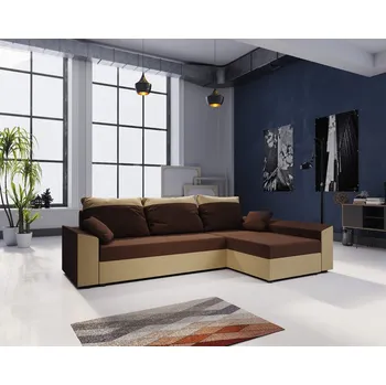 Sedací souprava Rozkládací rohová sedací souprava PARI - tmavě hnědá / béžová