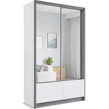Šatní skříň Prostorná šatní skříň se zrcadlem 120/217 LORELL - bílá