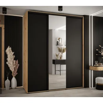 Šatní skříň Šatní skříň YVONA 3 - 200/60 cm, dub artisan / černá / černá