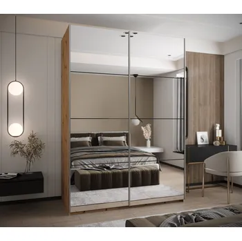 Šatní skříň Dvoudveřová skříň SAMARA 2 - 170 cm, dub artisan / černá / stříbrná